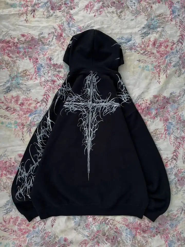 Gothic Punk Graffiti Zip Hoodie