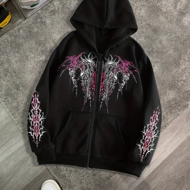 Dark Retro Zip Hoodie