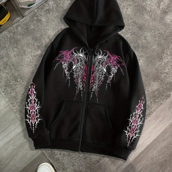 Dark Retro Zip Hoodie