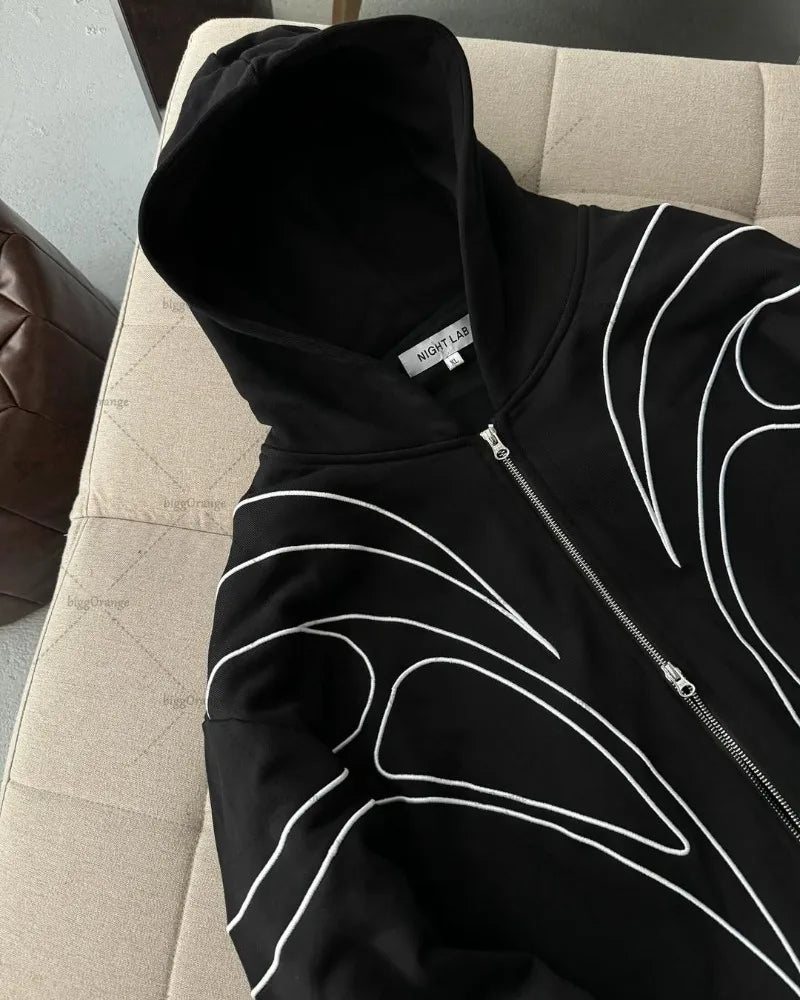 Retro Striped Double Zipper Hoodie