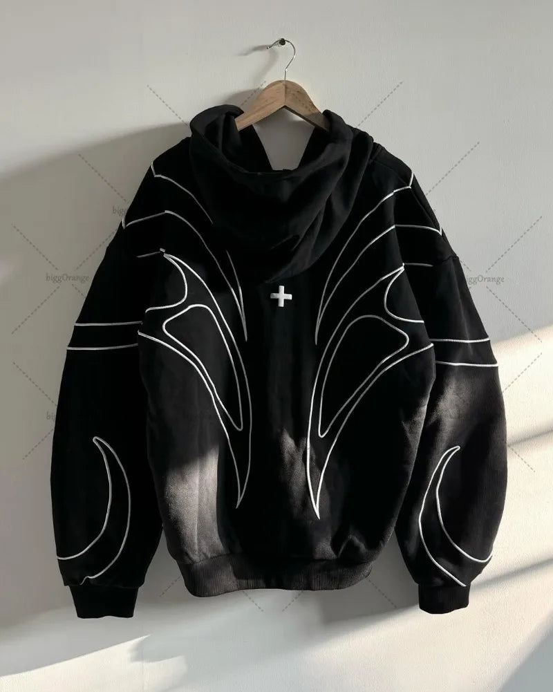 Retro Striped Double Zipper Hoodie