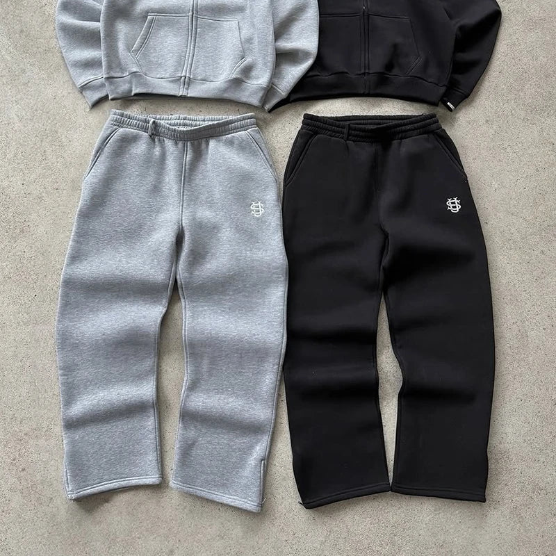 Urban Drawstring Zipper Sweatpants Relaxed Fit