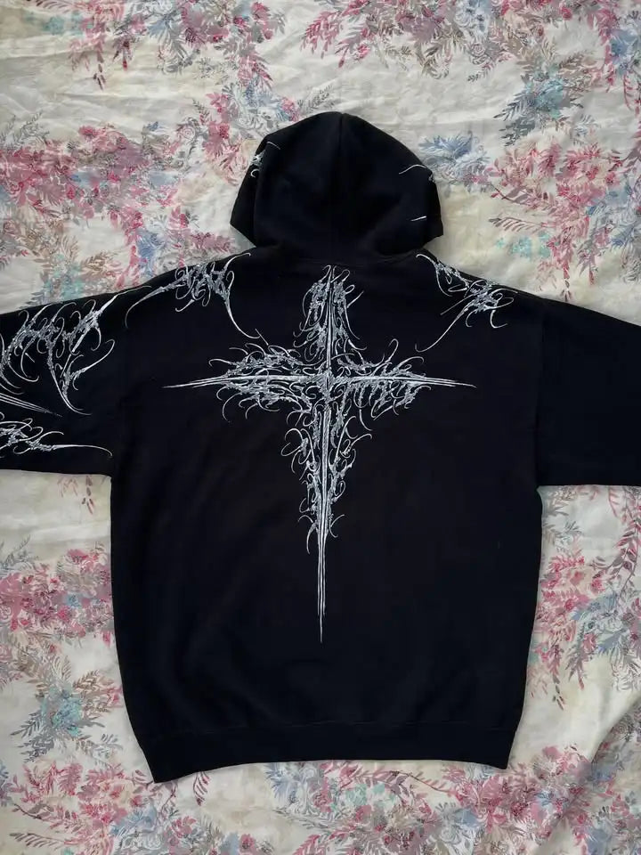 Gothic Punk Graffiti Zip Hoodie